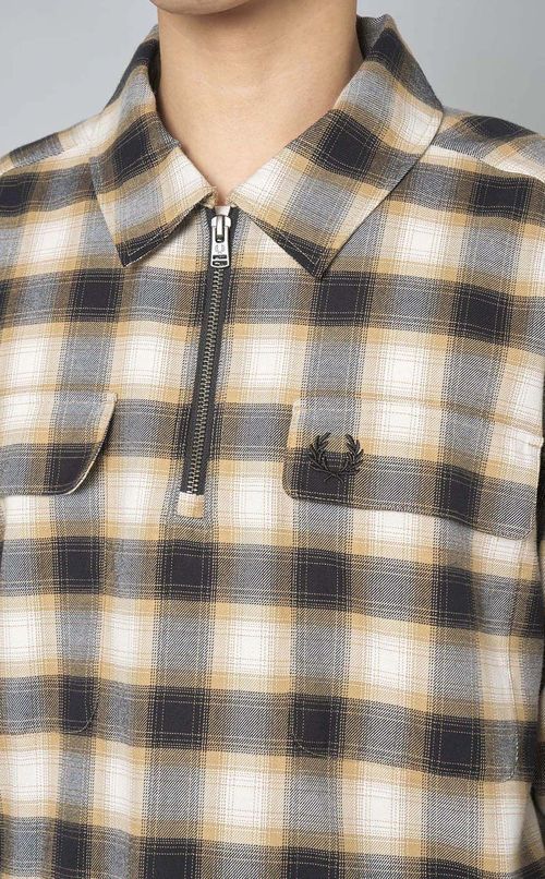 チェックハーフジッププルオーバーシャツ