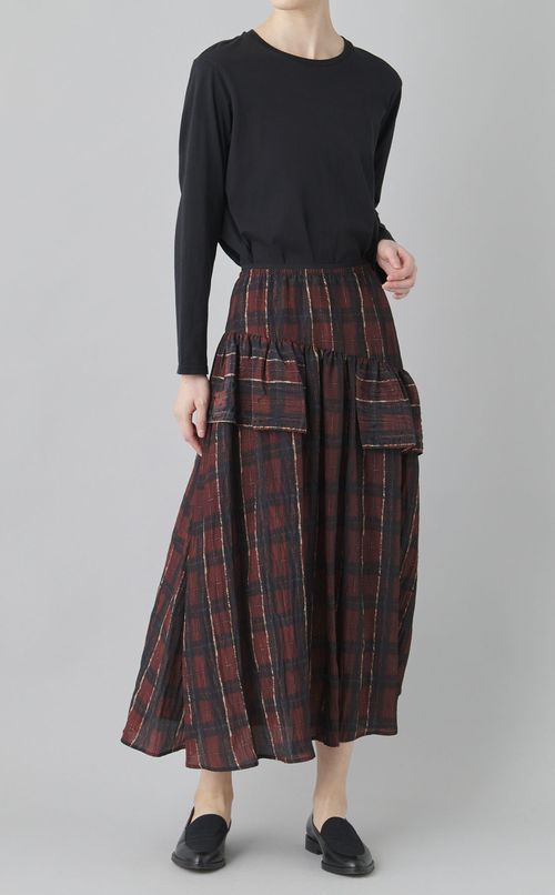 チェックプリントフリルギャザースカート