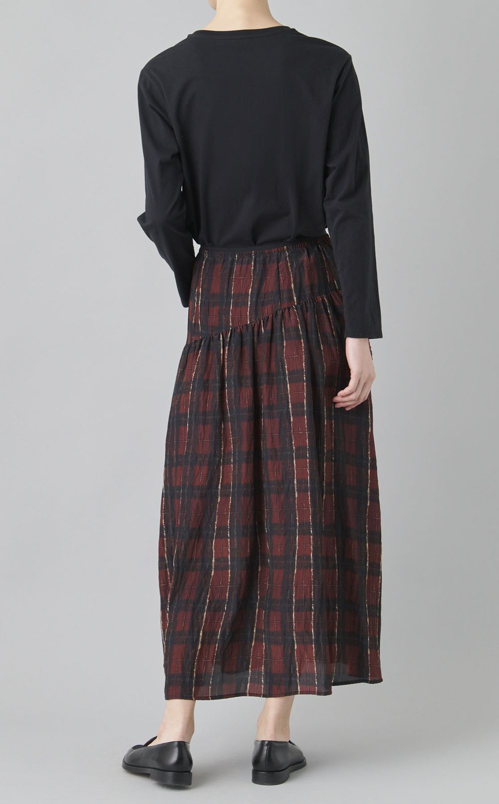 チェックプリントフリルギャザースカート