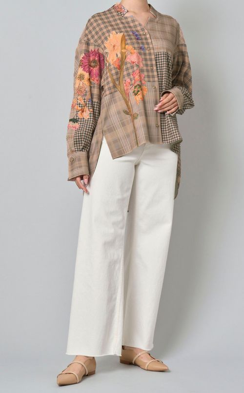 ブロックプリントラペルシャツ