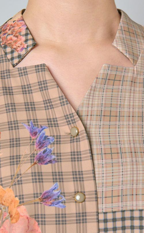 ブロックプリントラペルシャツ