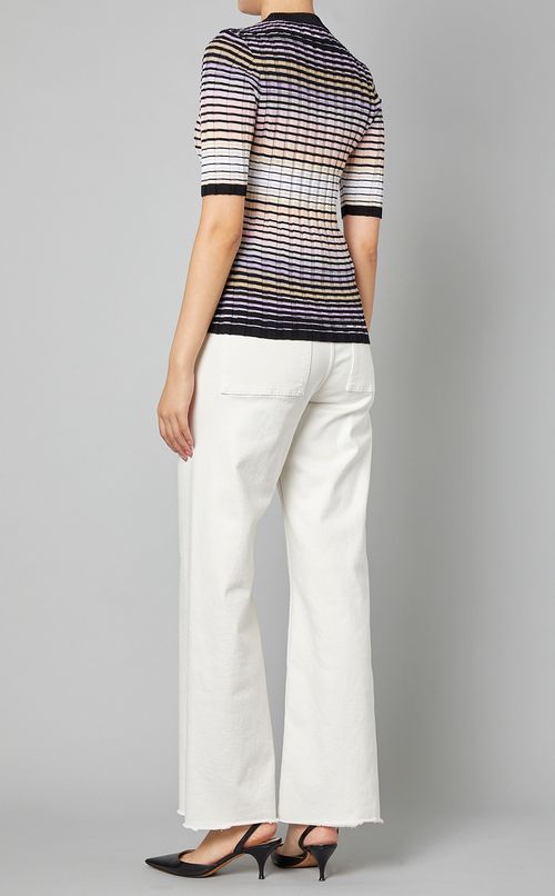 コットンマルチボーダーニットトップス