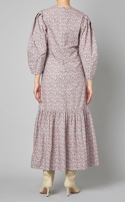 フラワープリントペプラムロングワンピース