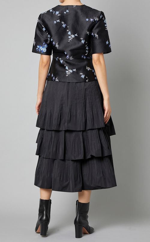 フラワージャガードVネックブラウス