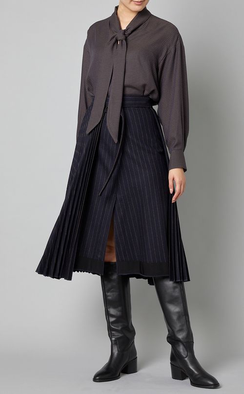 ボウタイチェックブラウス