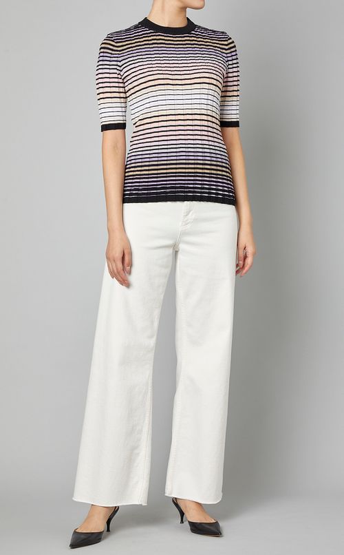 コットンマルチボーダーニットトップス