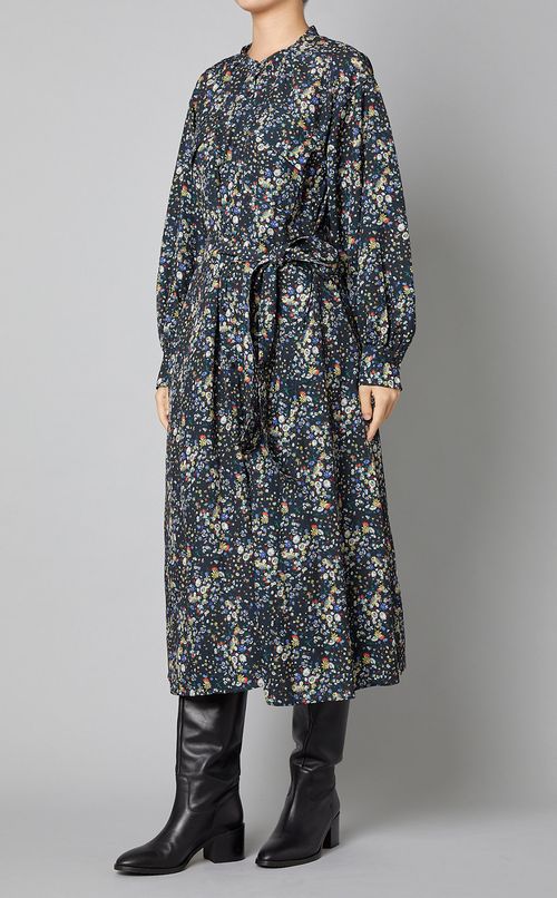 フラワースタンドネックシャツワンピース