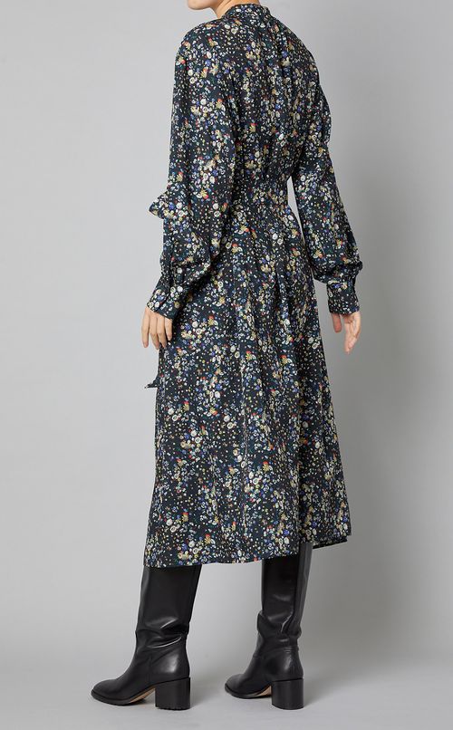 フラワースタンドネックシャツワンピース