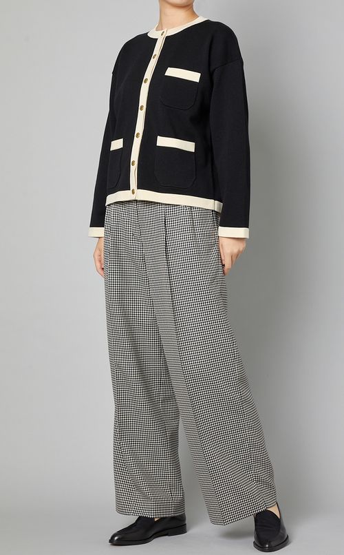 ノーカラーニットカーディガン