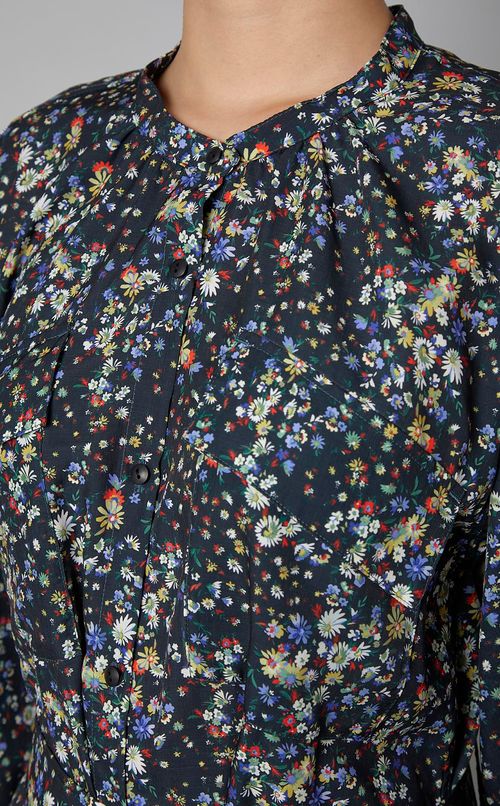 フラワースタンドネックシャツワンピース