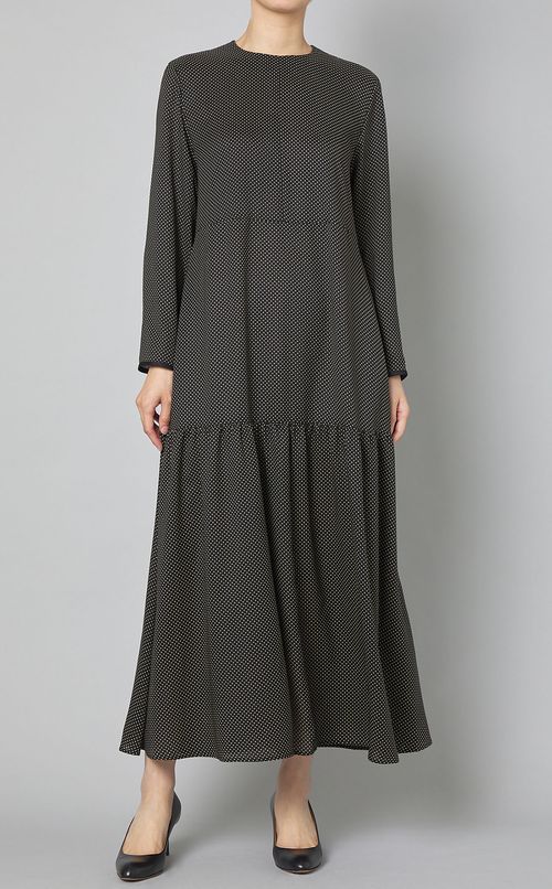 ドットプリントギャザーワンピース