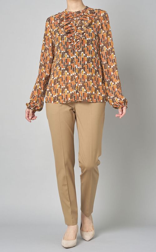 ジオメトリックプリントフリルブラウス