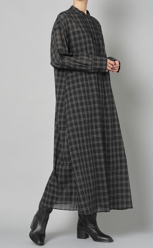 レイヤードスカート付チェックワンピース