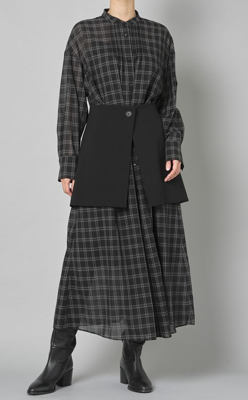 レイヤードスカート付チェックワンピース