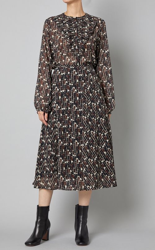 ジオメトリックプリントフリルブラウス