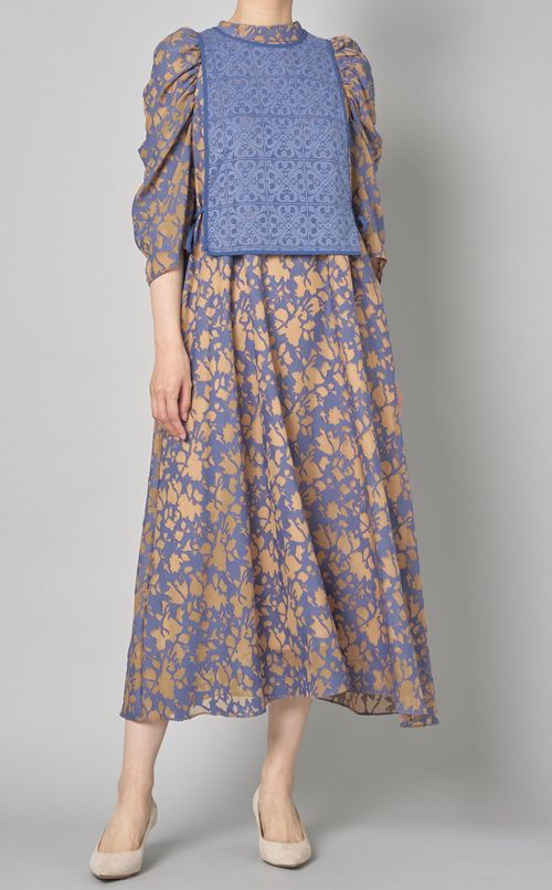 2way異素材ギャザースリーブドレス