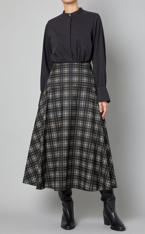 シャドウチェックジッパーフレアスカート