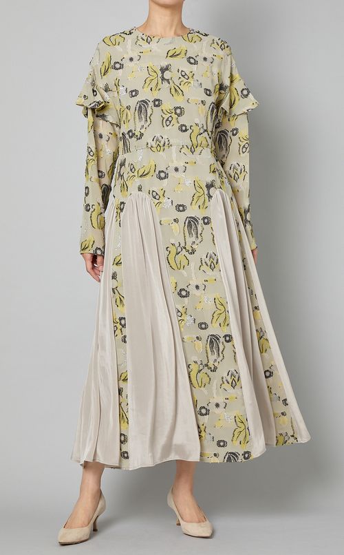 カットジャガードギャザーワンピース