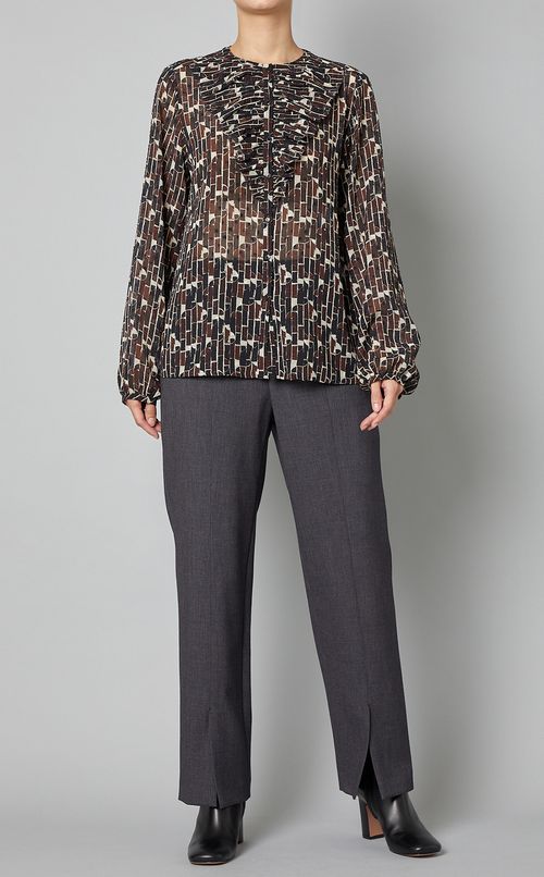 ジオメトリックプリントフリルブラウス