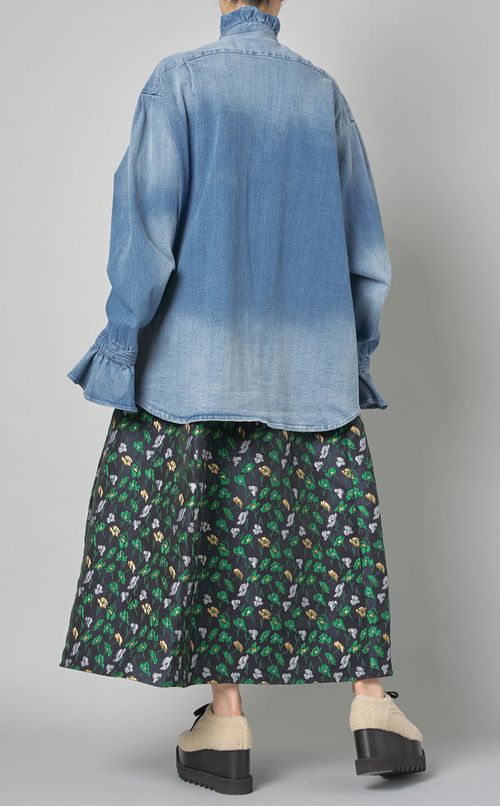 デニムフリルタックブラウス