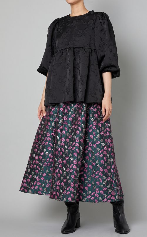 フラワージャガードフレアブラウス