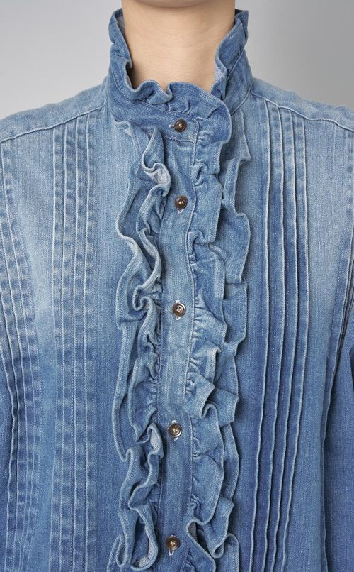 デニムフリルタックブラウス