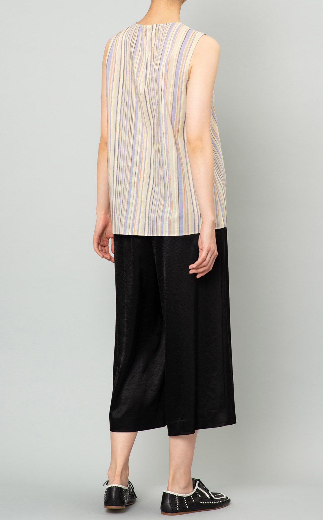 Theory luxe ストライプ　スカートスーツ　Ｌ　グレー　ウール theory luxe 未使用品 セオリーリュクス 24AW REFINED PLEATS