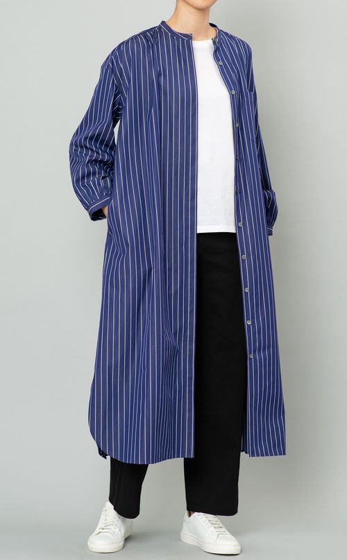 バンドカラーストライプワンピース