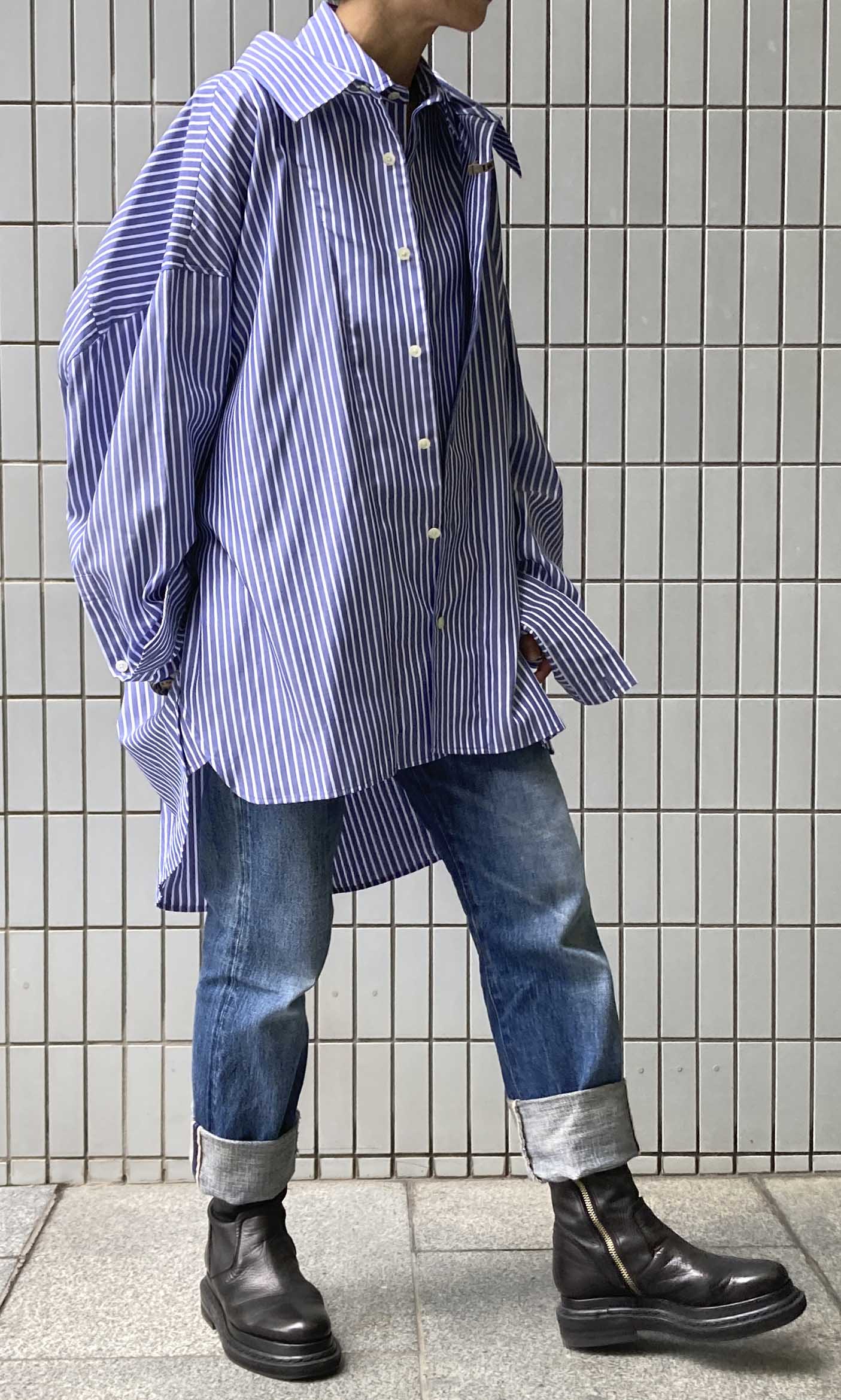 メゾンミハラヤスヒロ ダブルレイヤードストライプシャツ｜トップス 