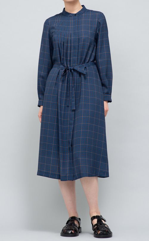 ツイルチェックスタンドカラーワンピース