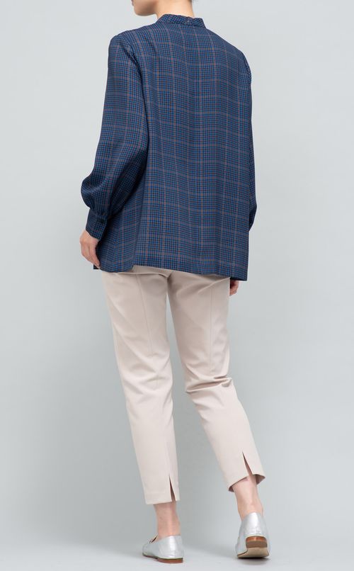 ツイルチェックギャザーブラウス