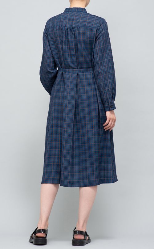 ツイルチェックスタンドカラーワンピース