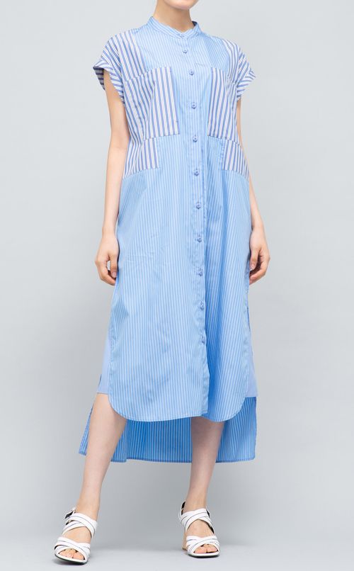 フレンチスリーブストライプワンピース