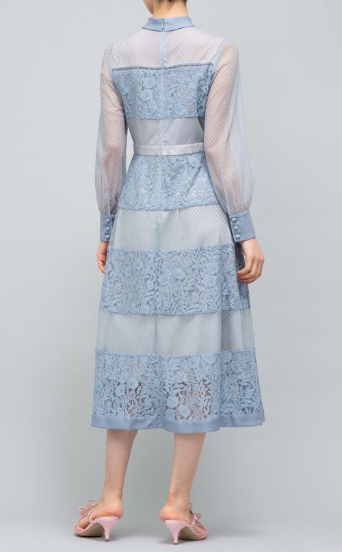 レース切替リボンフレアワンピース