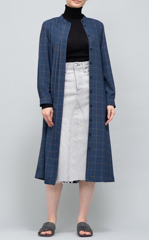 ツイルチェックスタンドカラーワンピース