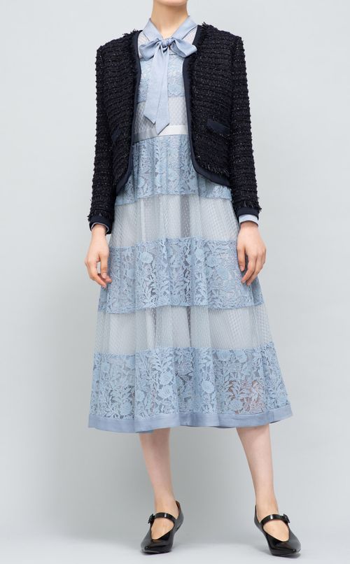 レース切替リボンフレアワンピース