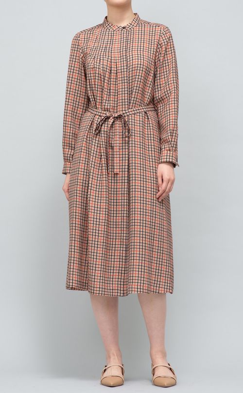 ツイルチェックスタンドカラーワンピース