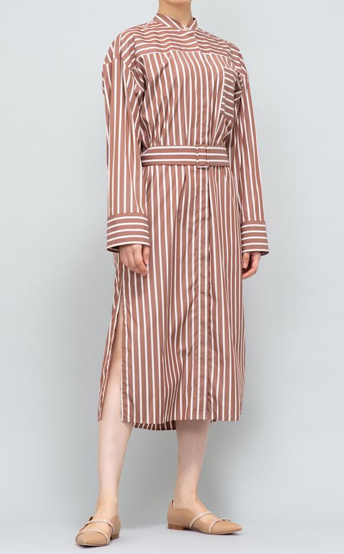 ストライプ柄シャツワンピース