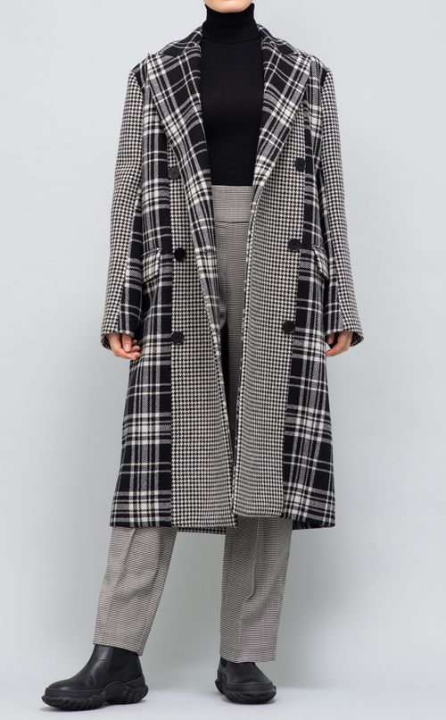 チェック柄ダブルブレストコート