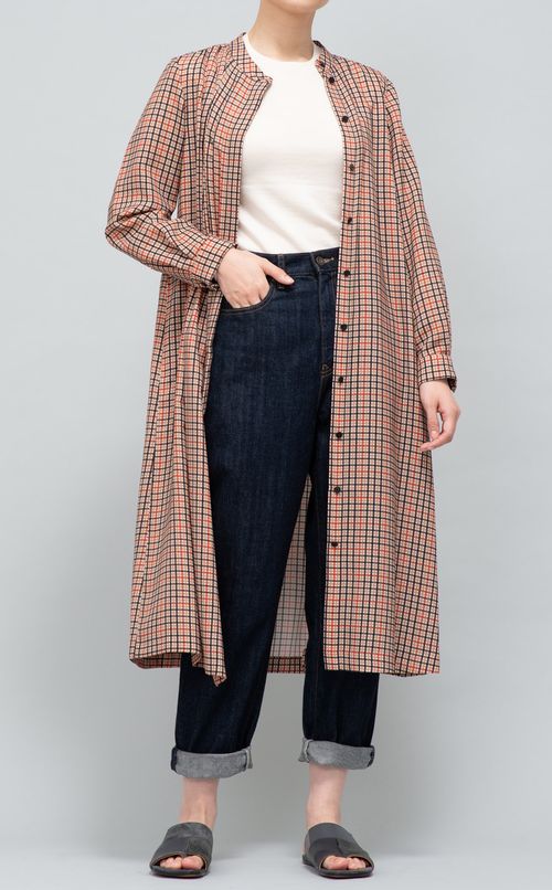 ツイルチェックスタンドカラーワンピース