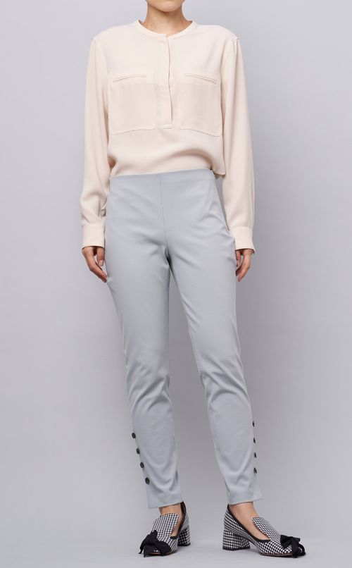 裾ボタンストレッチスキニーパンツ