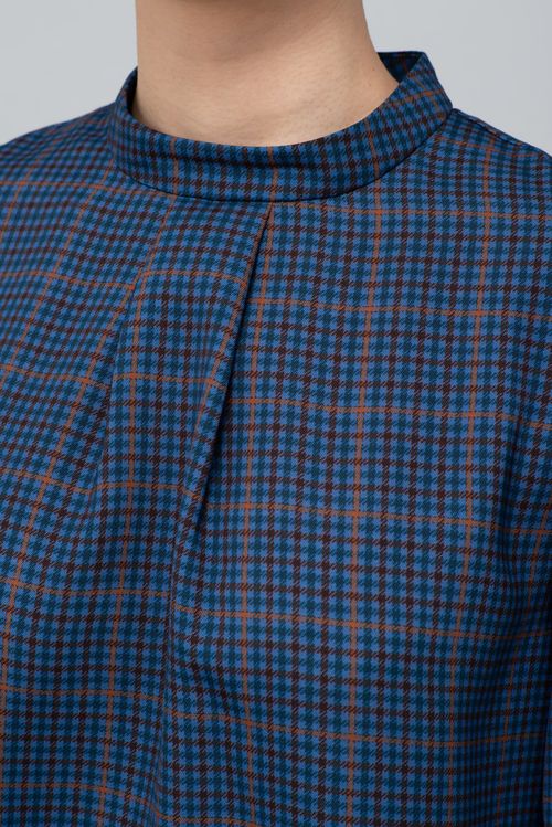 ツイルチェックギャザーブラウス