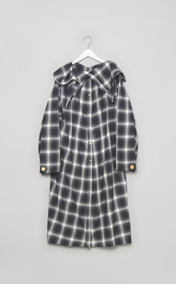 オンブレチェックビッグカラーワンピース