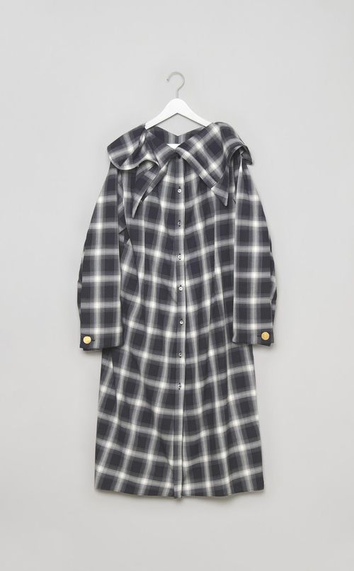 オンブレチェックビッグカラーワンピース