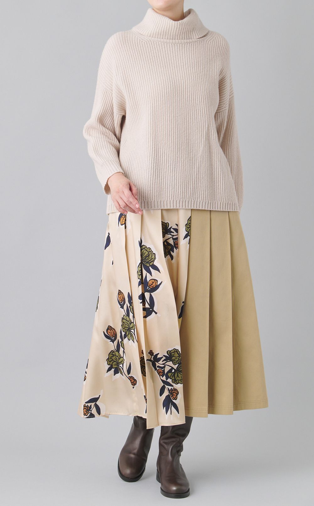 フラワープリントミックスプリーツスカート