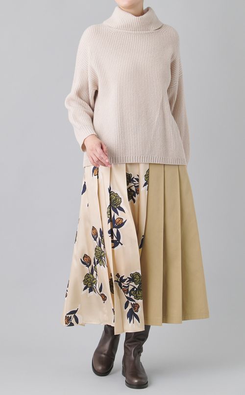 フラワープリントミックスプリーツスカート