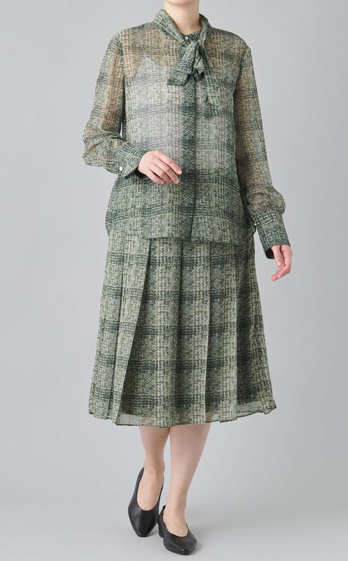 シアーチェックボウタイブラウス