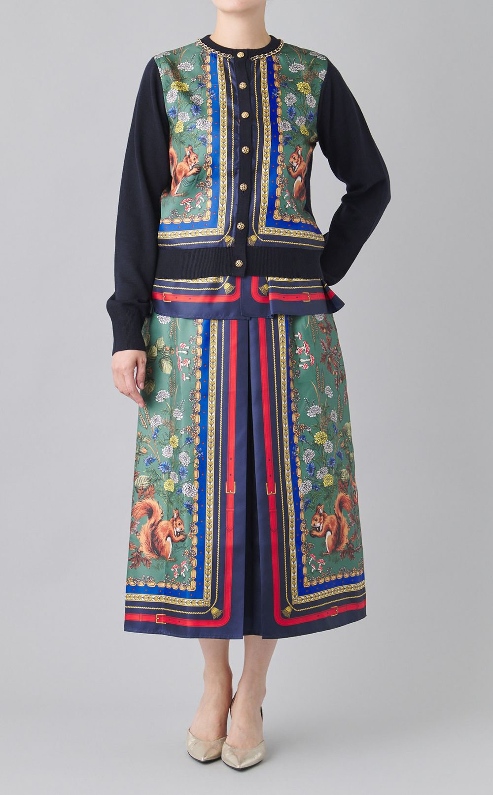 スカーフ柄ニットカーディガン