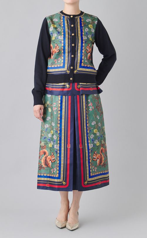 スカーフ柄ニットカーディガン