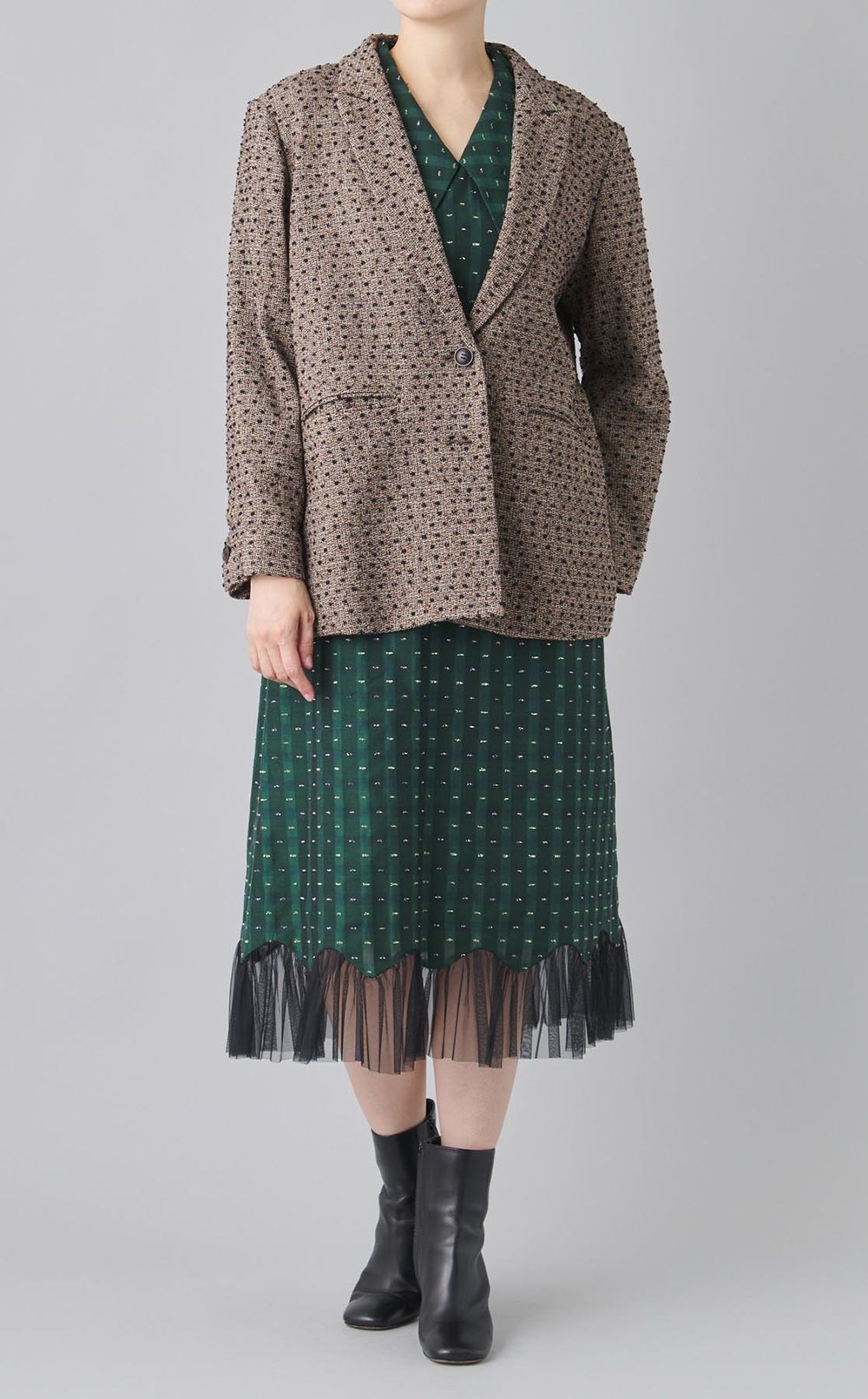 チェックジャガードワンピース